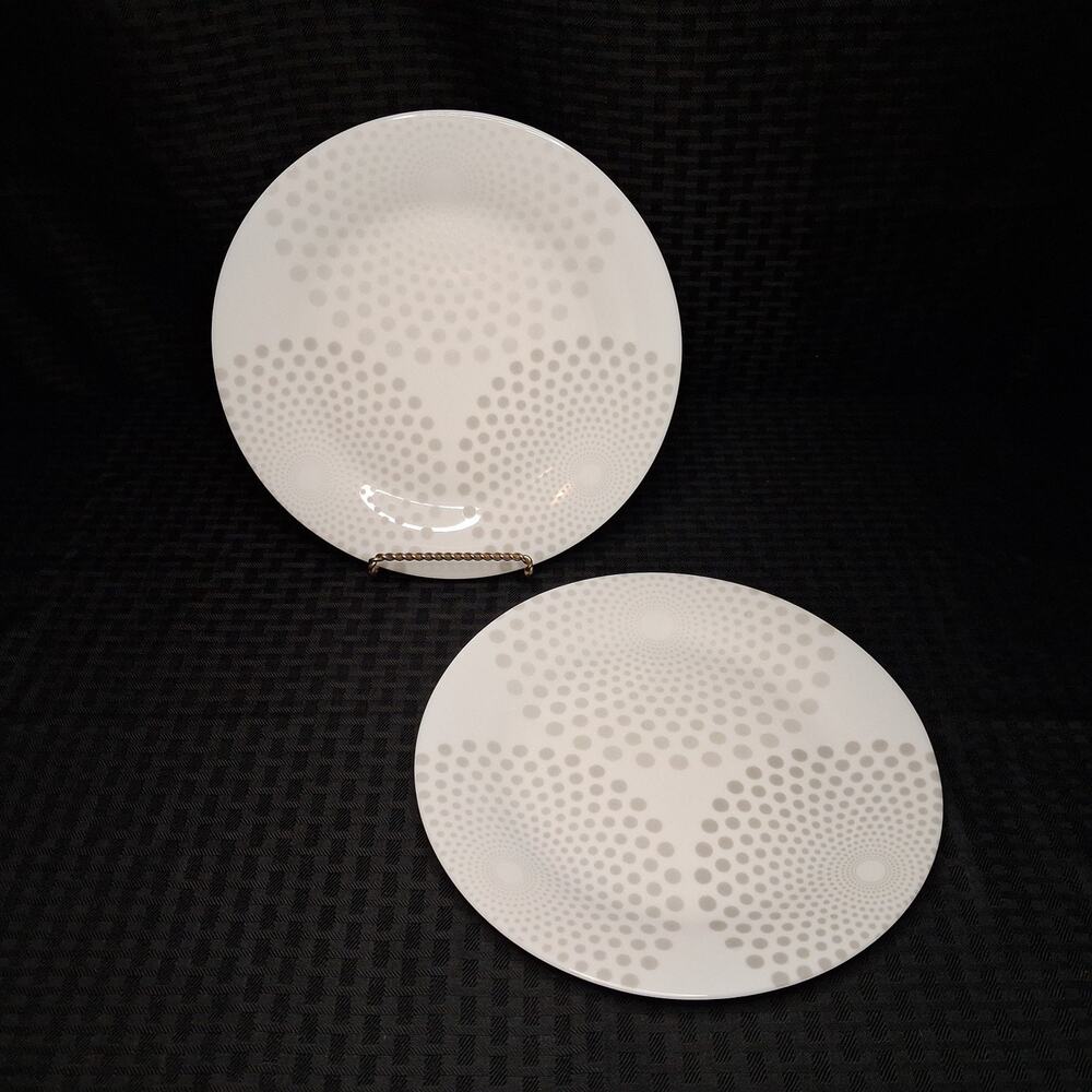 2 Weight Watchers Portion Control 9.5” Dinner Plates White Glass Gray Dots